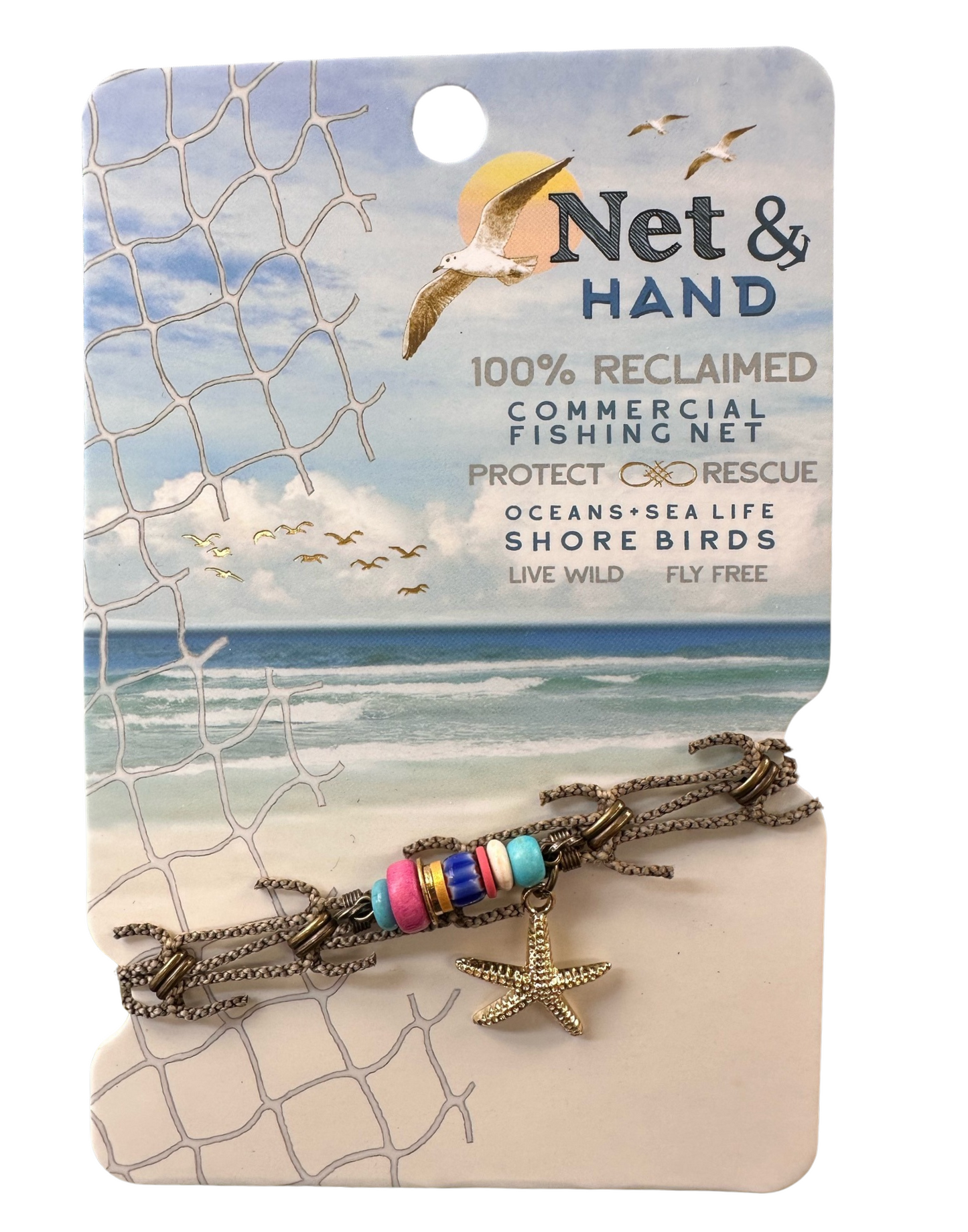 Net & Hand Reclaimed Fishing Net Bracelet - Golden Starfish
