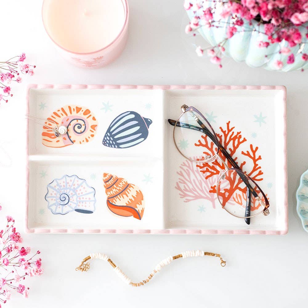 Pastel Shell and Coral Coastal Trinket Tray