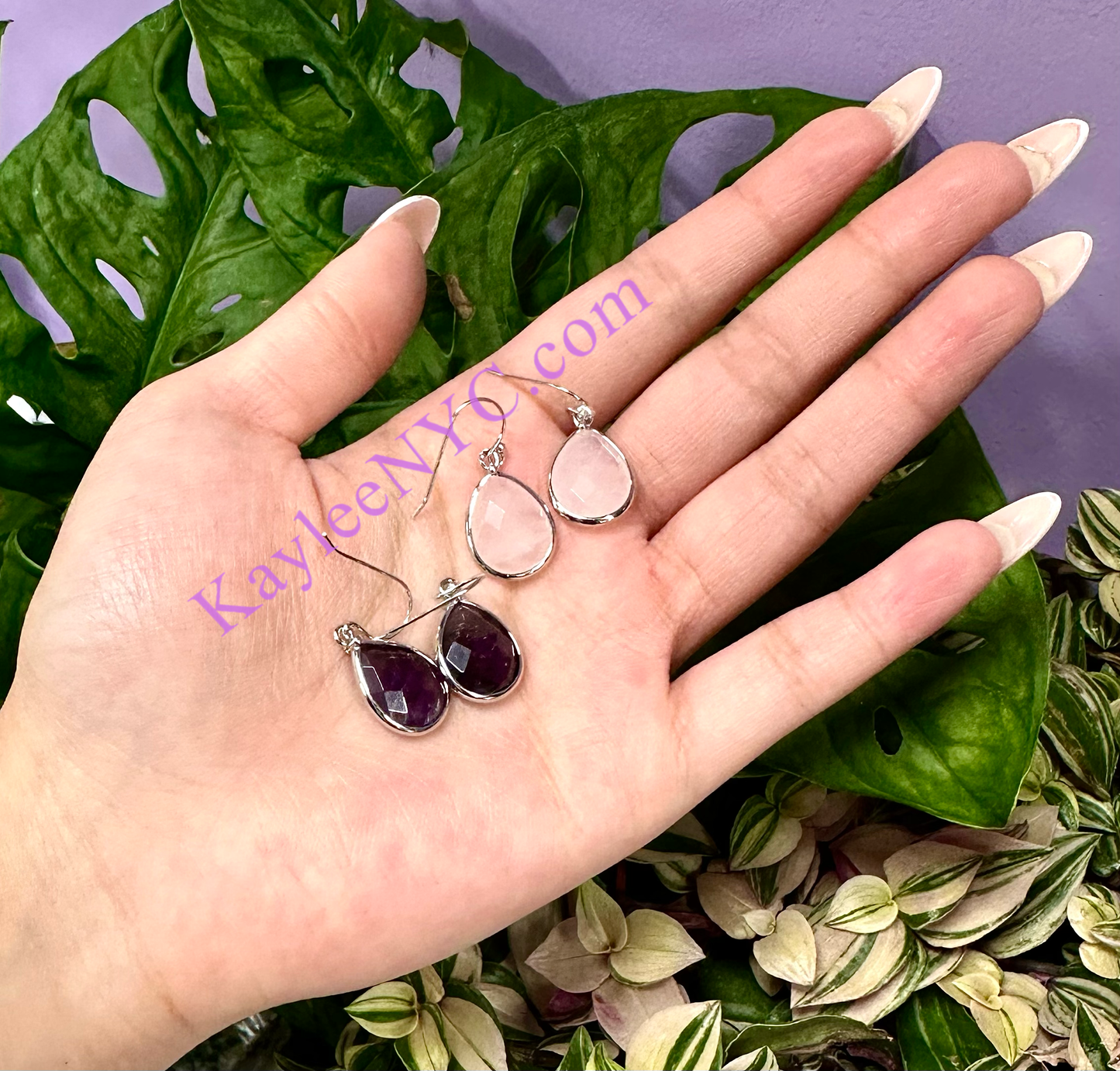 Natural Crystal Teardrop Sterling Silver Dangling Earring