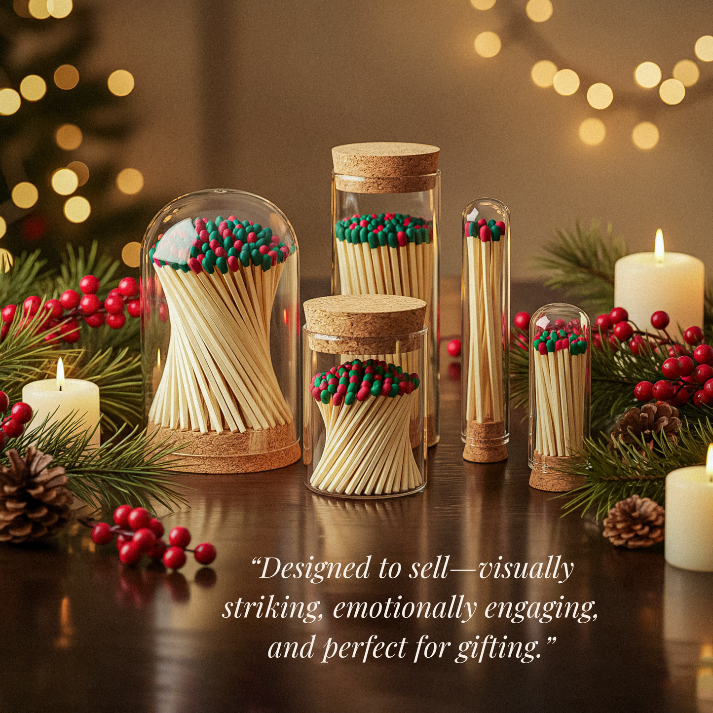 Thankful Greetings - 4" Matches in Premium Glass Cloche - Light Blue