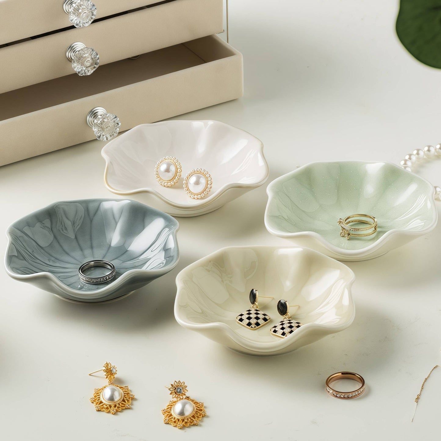 Set of 2 Ceramic Lotus Dipping Bowls