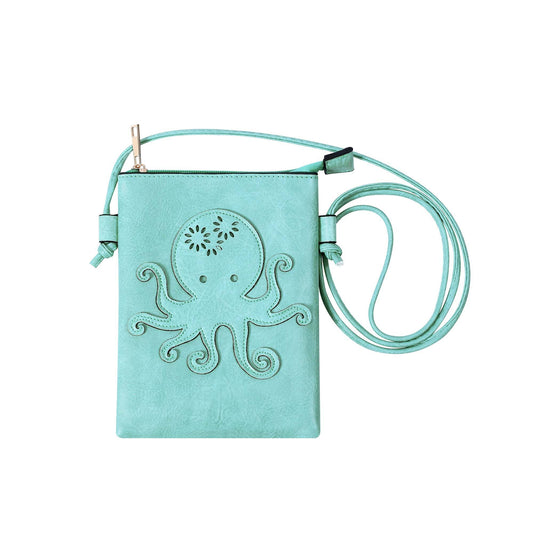 Shine Mark Accessories - Aqua - Laser Cut Crossbody Cellphone Bag - Octopus