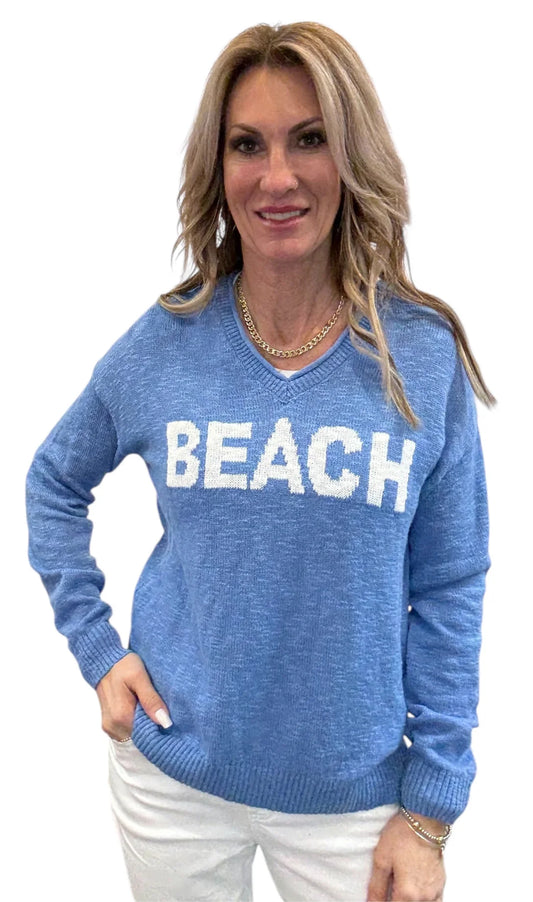 K&C Clothing - Blue V-Neck Beach Sweater