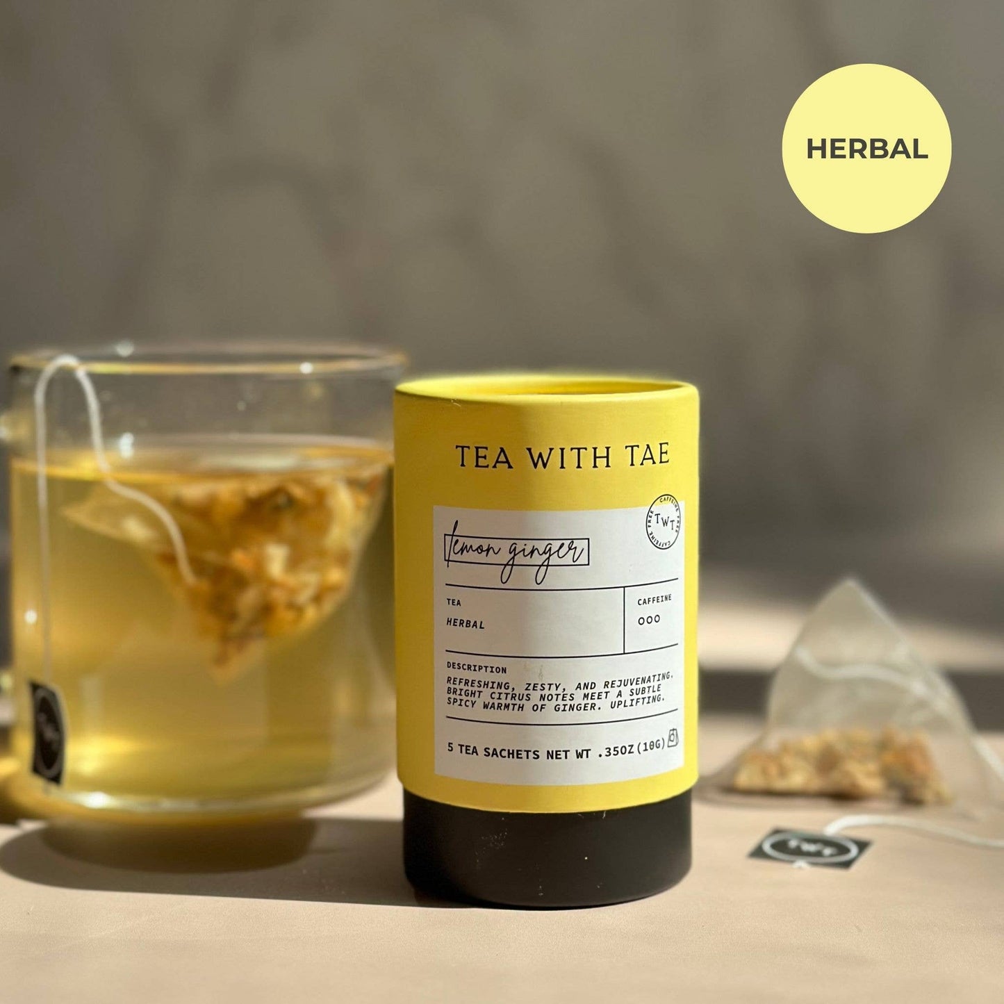 Tea with Tae - Lemon Ginger Herbal Mini Tube Gift (5 tea bags)