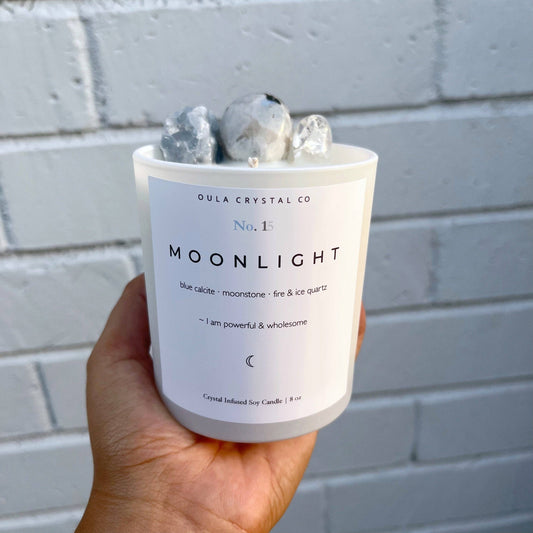 OULA CRYSTAL CO - Moonlight Crystal Candle · Crystal Infused · 8oz · Wholesale: Sweet Vanilla Sugar