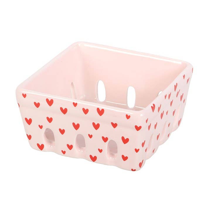Pink Heart Print Ceramic Berry Colander