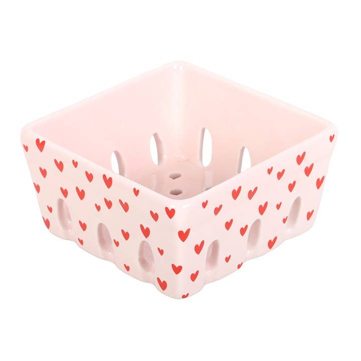 Pink Heart Print Ceramic Berry Colander