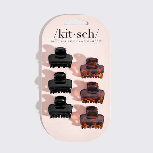 KITSCH -  Recycled Plastic Mini Puffy Claw Clips 6pc Set- Black/Tort