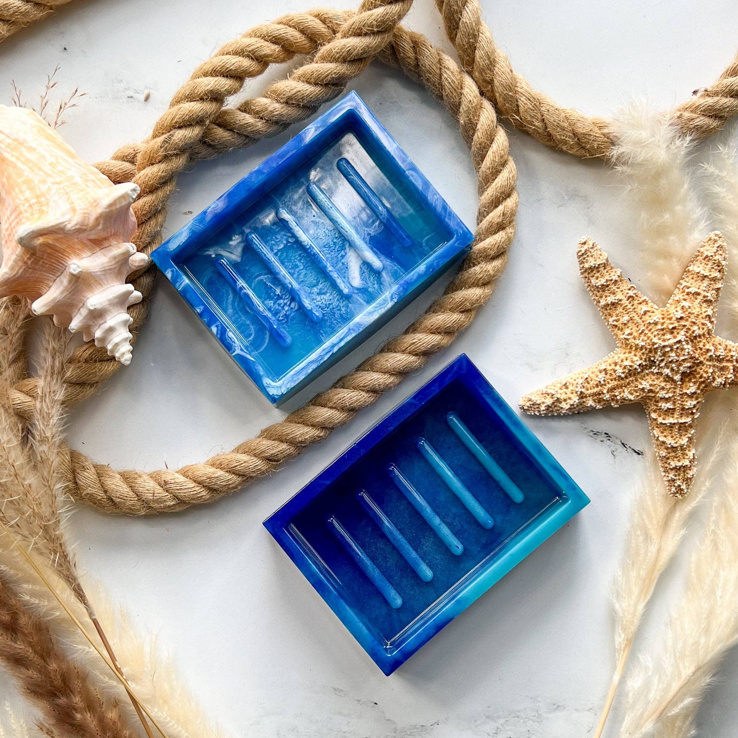 Citrus Waves Art - Rectangle Soap Dish: Blue & White