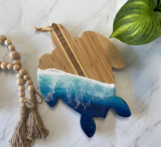 Turtle Cutting Board, Sea Turtle Charcuterie Tray, Beach Art