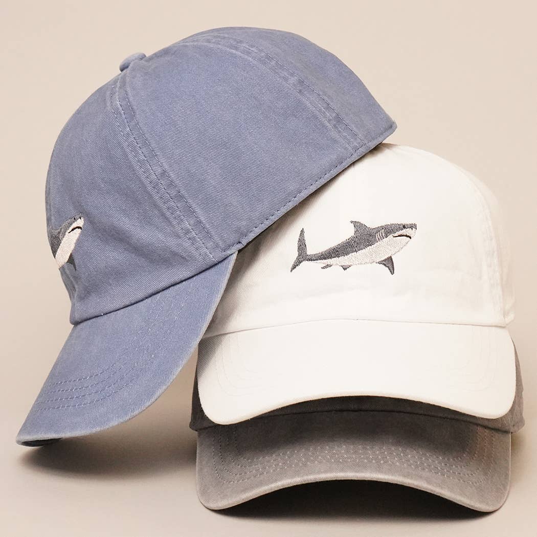Shark Embroidered Cotton Baseball Dad Cap: DENIM BLUE / One Size