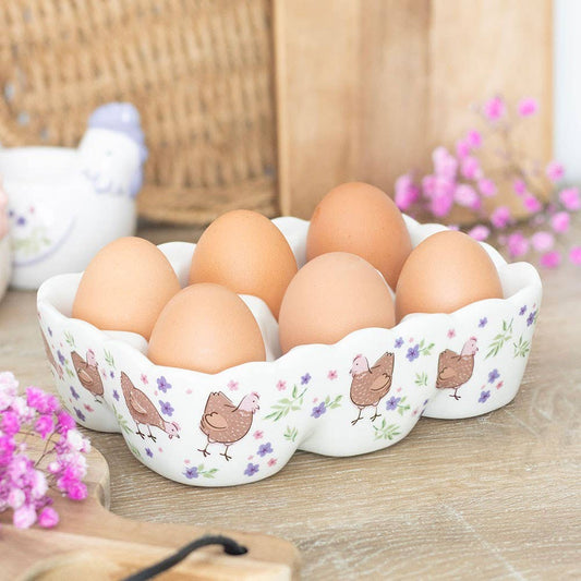 Floral Hen Chicken Print Ceramic Egg Holder