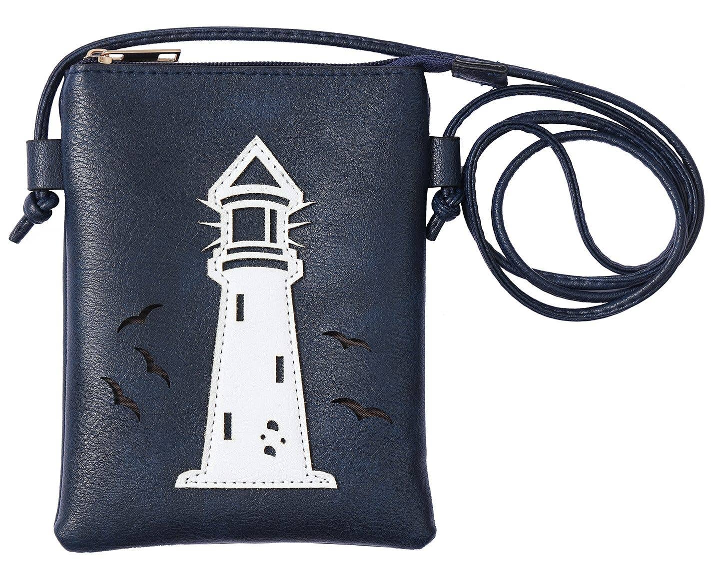 Shine Mark Accessories - Navy - Light house laser cut cross body cell phone bag