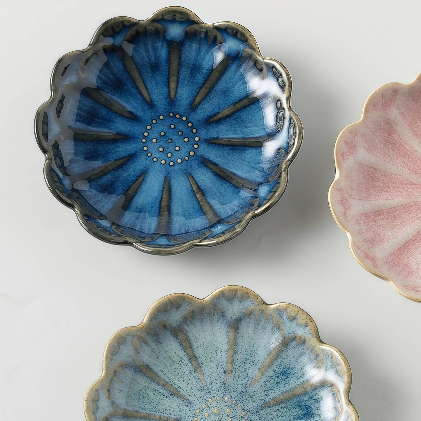 Set of 2 Ceramic Lotus Dipping Bowls