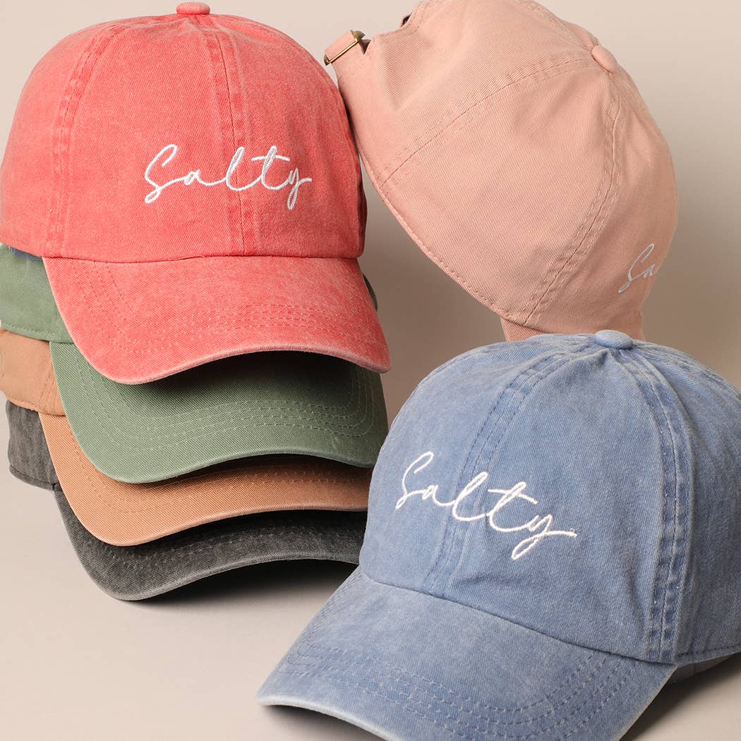 Salty Lettering Embroidery Baseball Cap: LIGHT BLUE / One Size