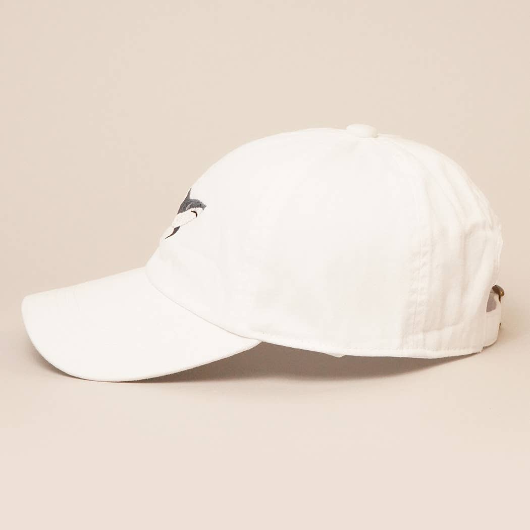 Shark Embroidered Cotton Baseball Cap - White