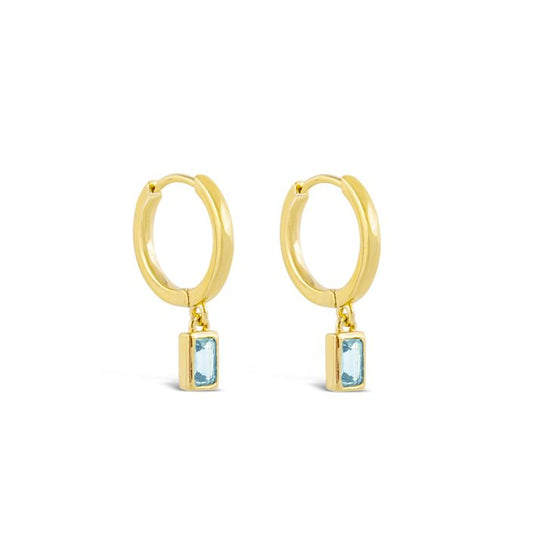 Dune Jewelry - Aquamarine Baguette Hoop Earrings by Camille Kostek - 14k Gold Vermeil