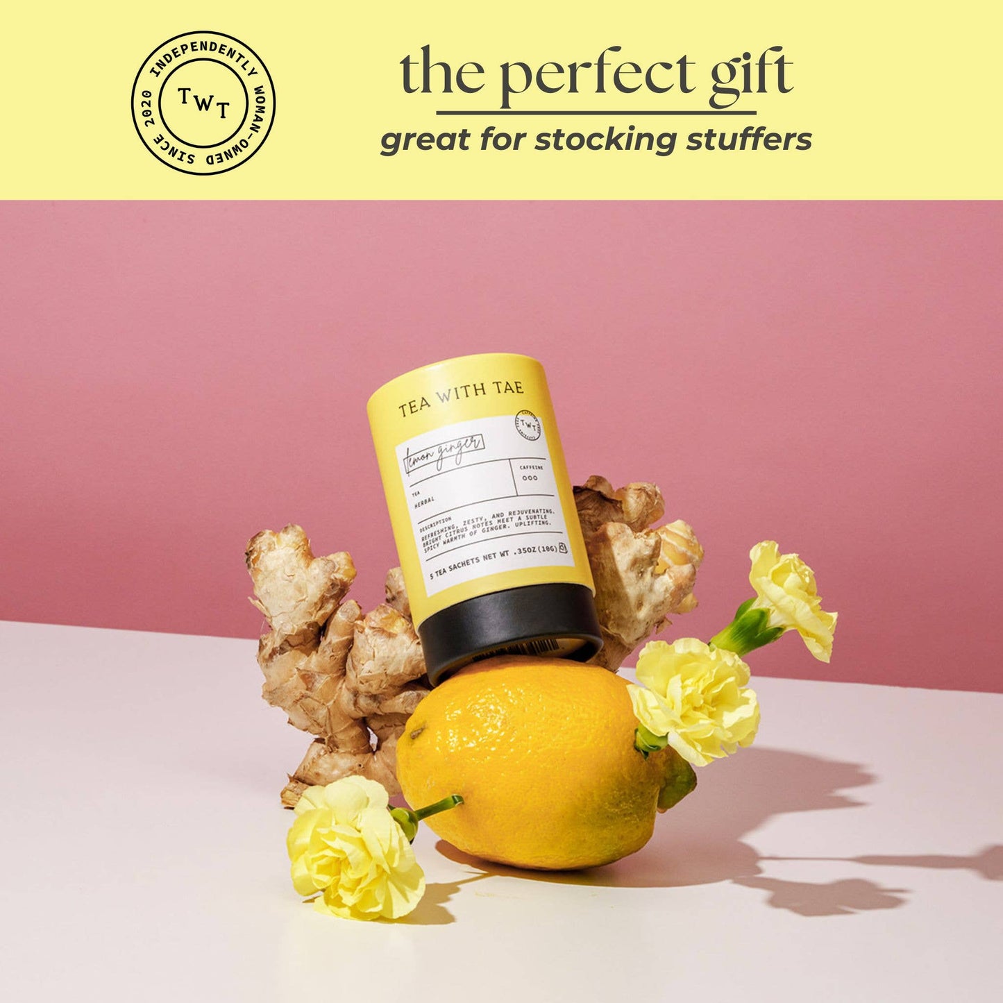 Tea with Tae - Lemon Ginger Herbal Mini Tube Gift (5 tea bags)