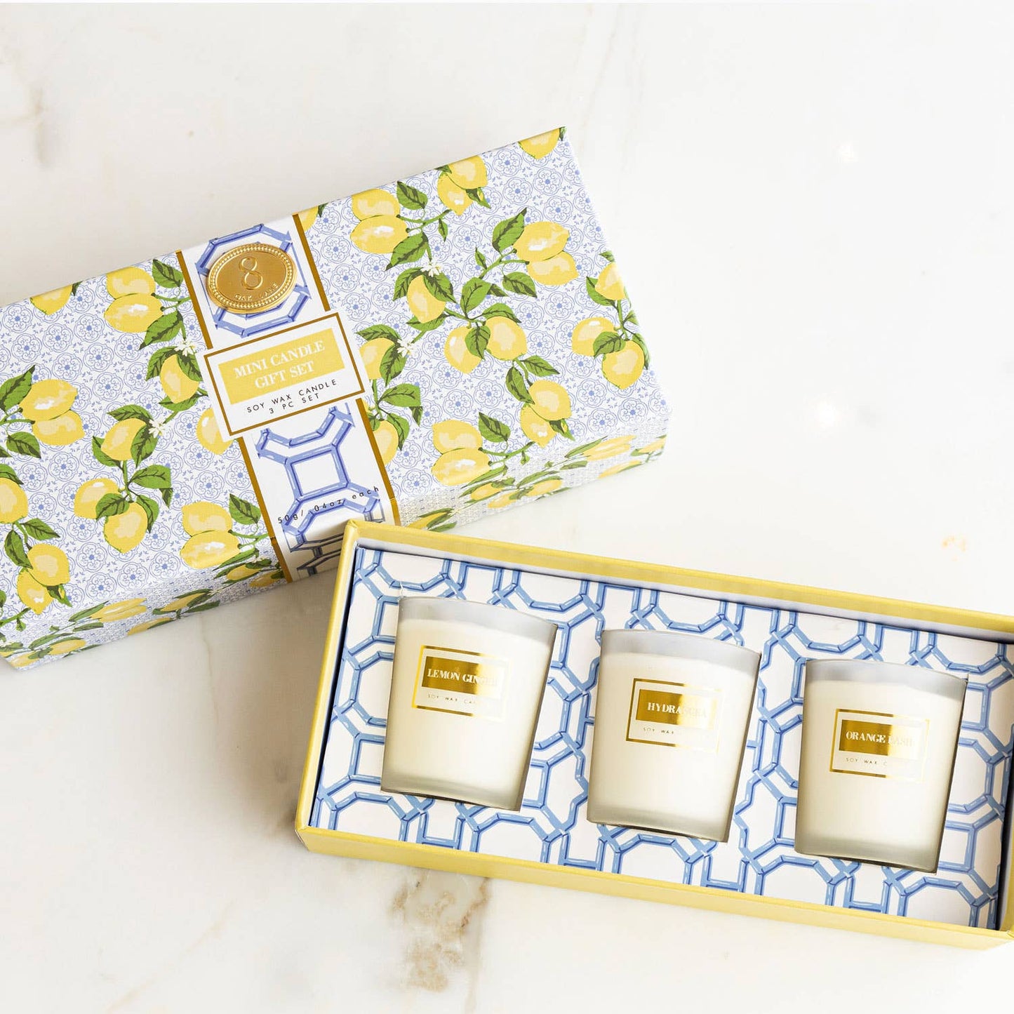 8 Oak Lane - Lemon Trellis 3 Piece Assorted Candle Boxed Set