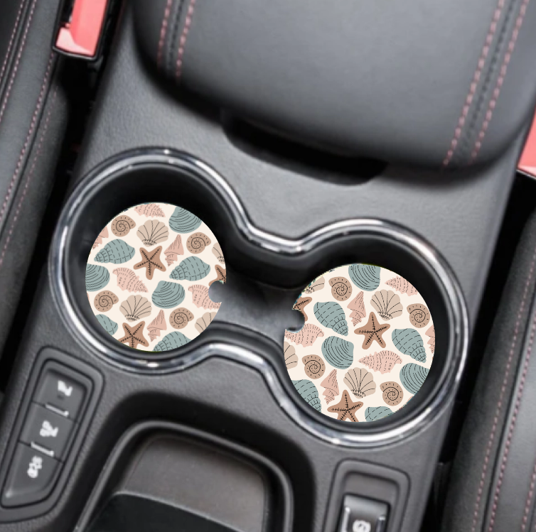 Vintage Sea Shells Beach Car Coaster Set