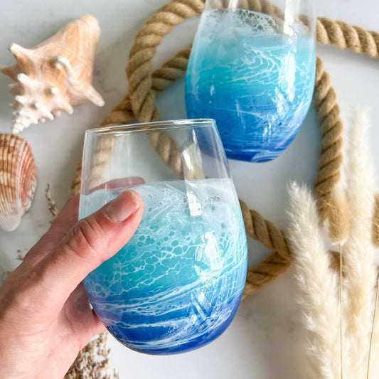 Citrus Waves Art - Stemless Ocean Wine Glasses