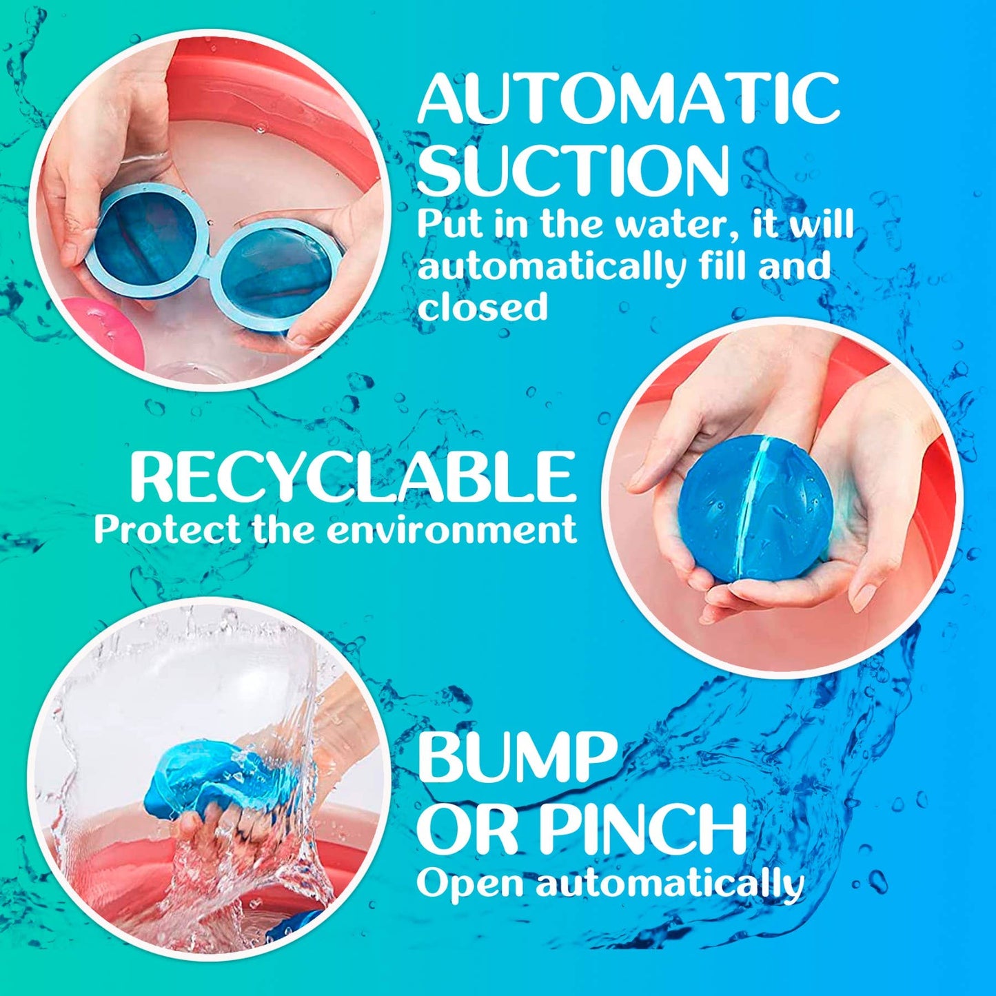 Magnetic Reusable Water Balloons Quick Fill Refillable: 6 pcs set