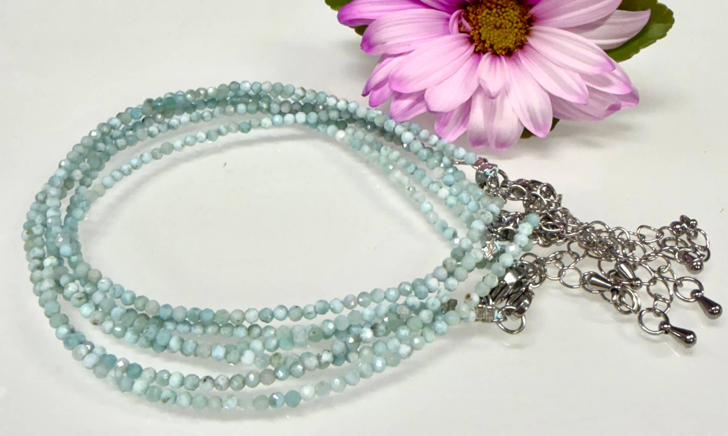 Natural Larimar Anklet Stainless Steel Finding
