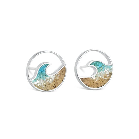 Cresting Wave Stud Earrings - Ocean Gradient with Sand from Beaches of Cape Cod