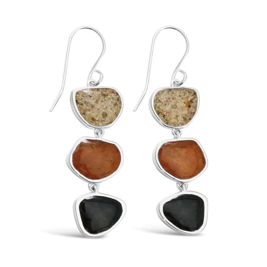 Dune Jewelry - Triple Drop Earrings - Mother of Pearl, Sand from the Beaches of Cape Cod, and Marigold Petals