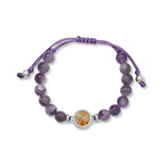 Beaded Bracelet Adjustable - Round - Frosted Amethyst