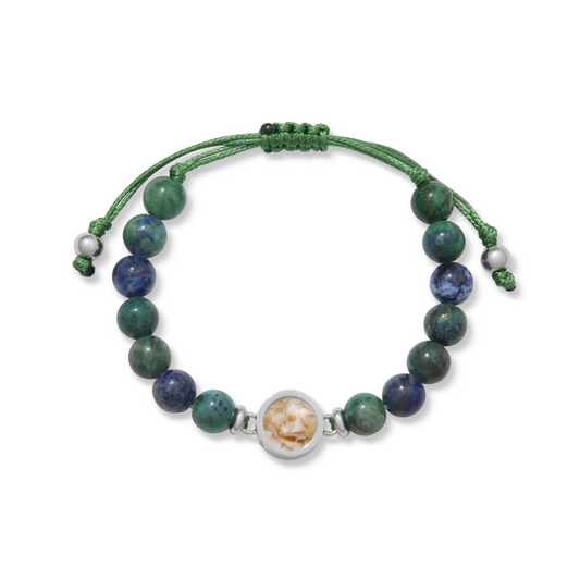 Beaded Bracelet Adjustable - Round - Azurite