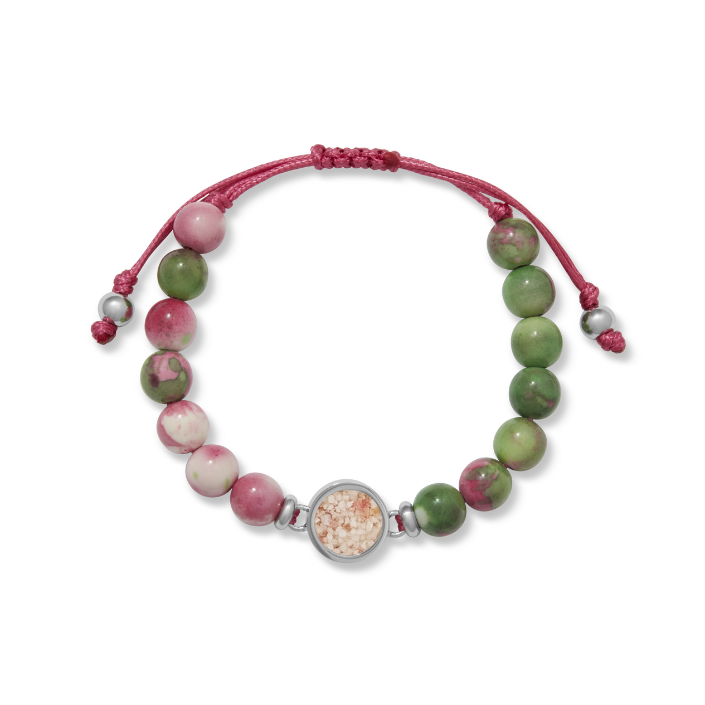 Beaded Bracelet Adjustable - Round - Rainflower Jade
