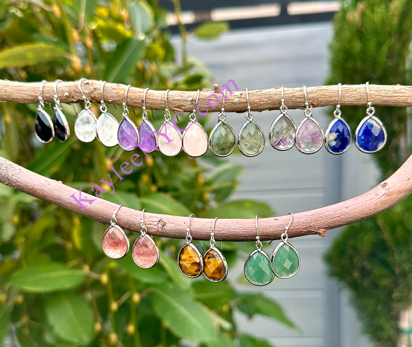 Natural Crystal Teardrop Sterling Silver Dangling Earring