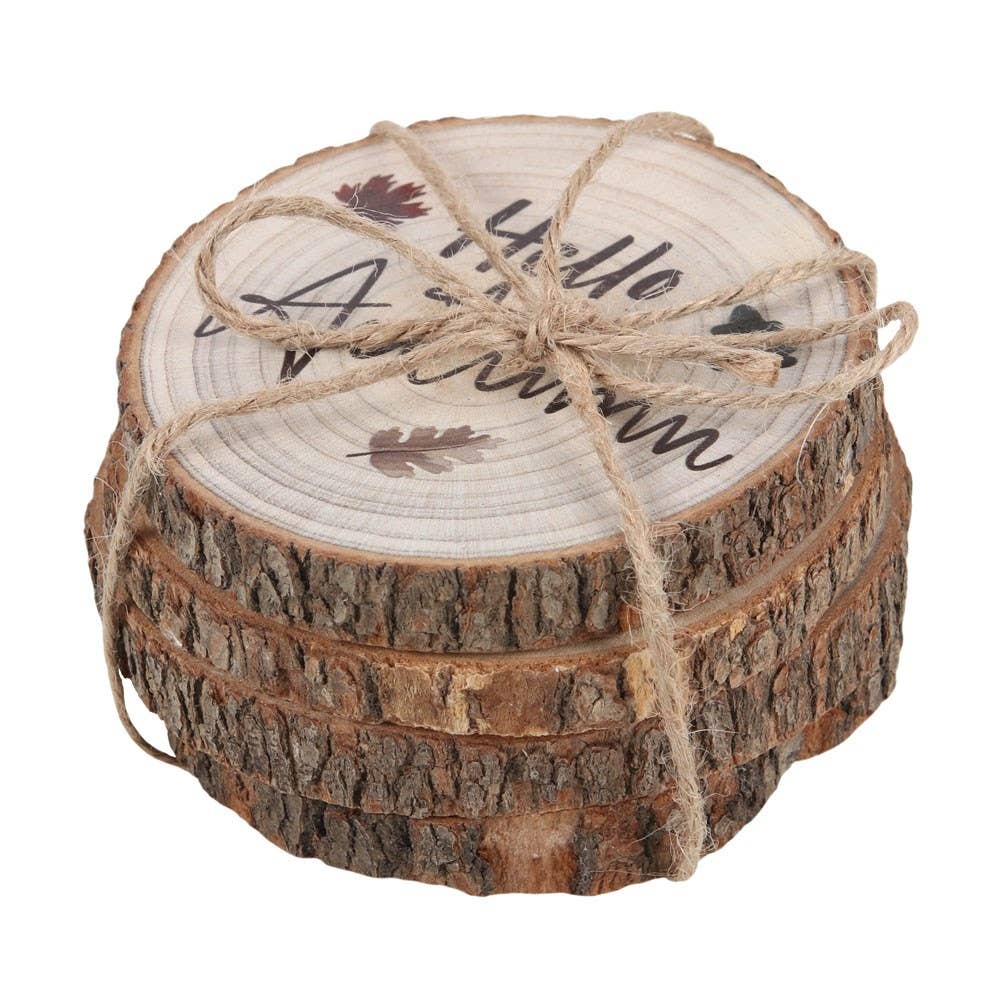 Autumn Wood Slice Coaster Set for Fall