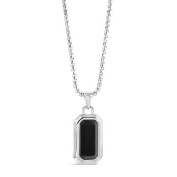 Black Onyx Rolo Necklace SILVER