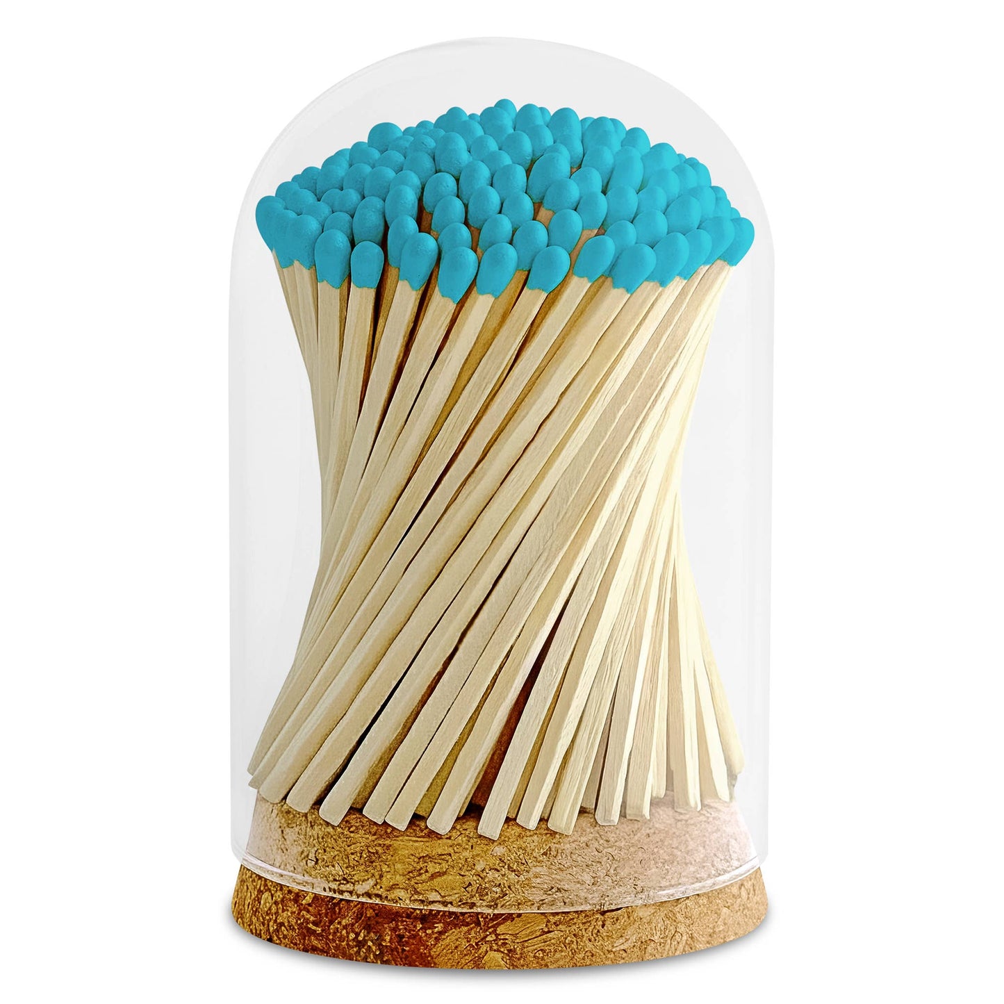 Thankful Greetings - 4" Matches in Premium Glass Cloche - Light Blue
