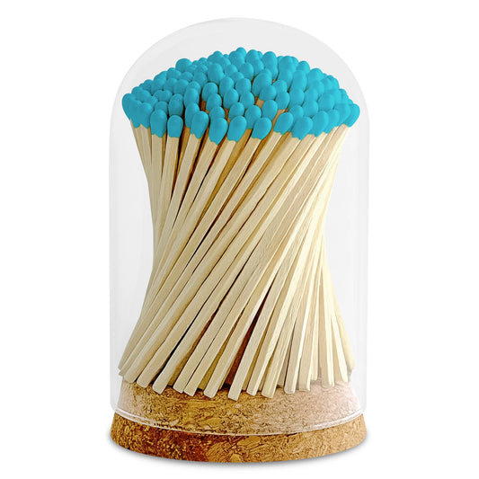Thankful Greetings - 4" Matches in Premium Glass Cloche - Light Blue