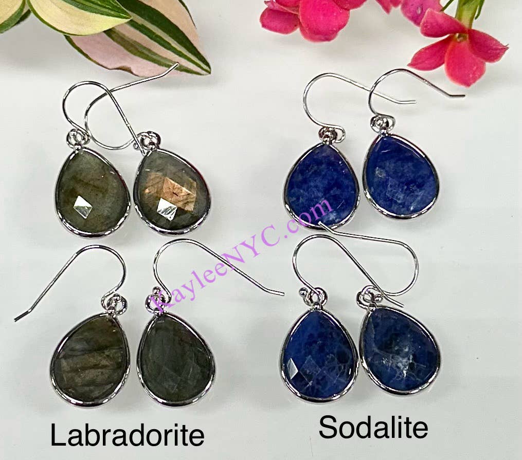 Natural Crystal Teardrop Sterling Silver Dangling Earring