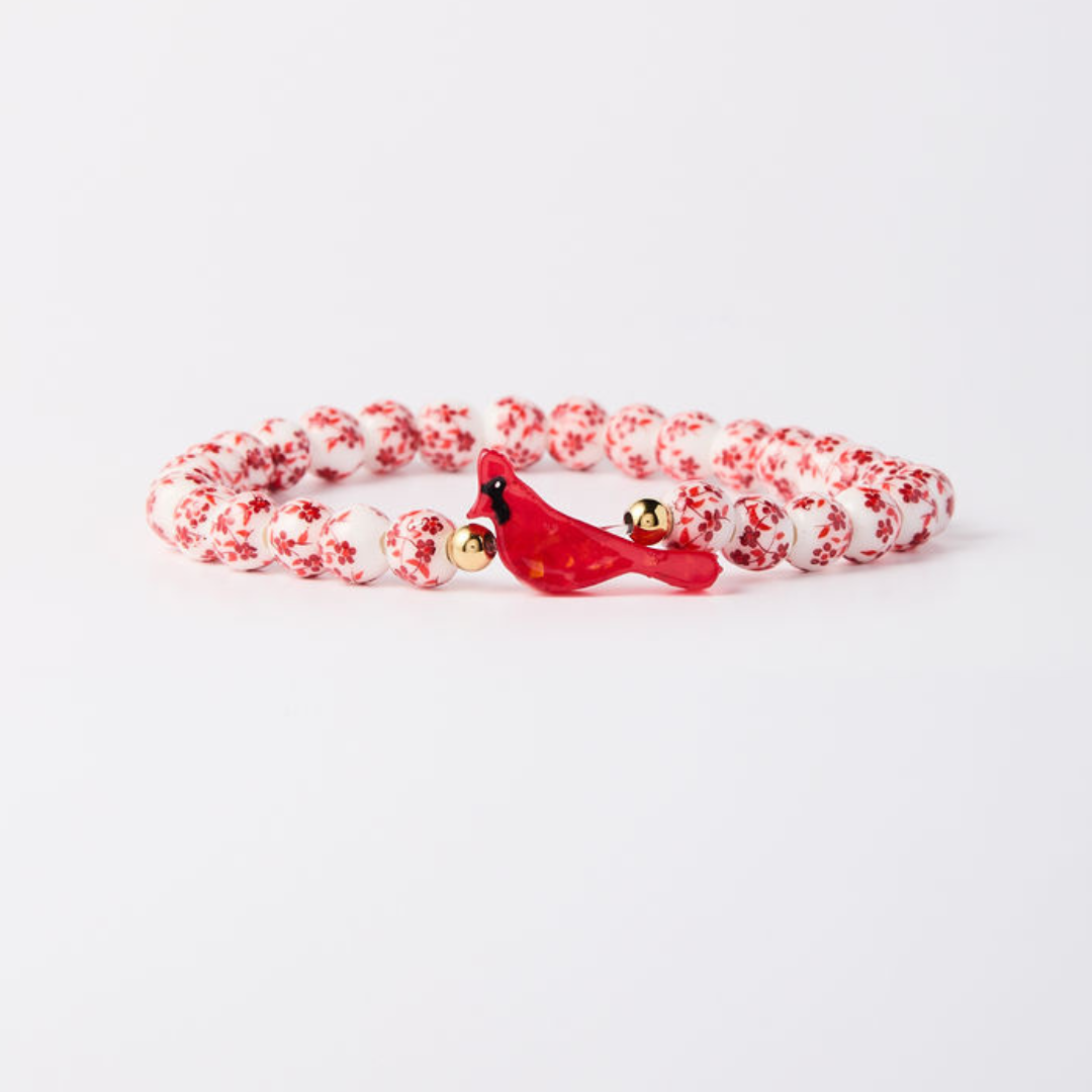 Holy Water Bracelet - HOLY WATER PORCELAIN RED CARDINAL BRACELET: Stainless Steel Spacer Beads