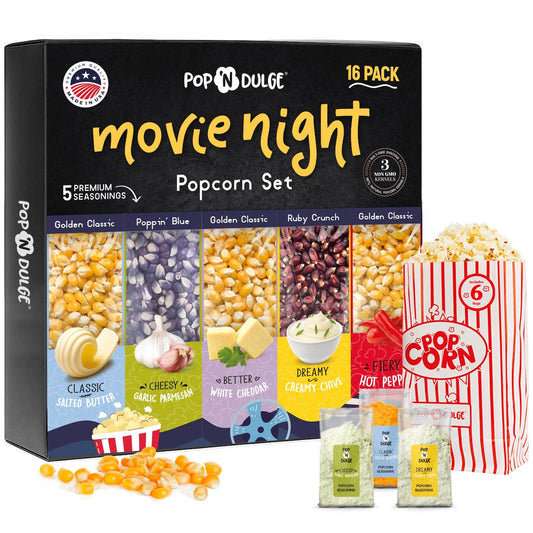 Pop 'N Dulge - Movie Night Gift Basket Gourmet Popcorn Gift Set Fathers Day