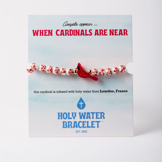 Holy Water Bracelet - HOLY WATER PORCELAIN RED CARDINAL BRACELET: Stainless Steel Spacer Beads