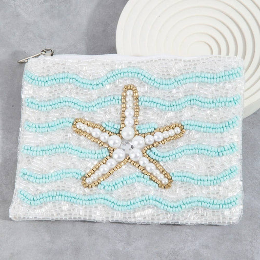 Pearl Beaded Starfish Seed Beaded Coin Purse