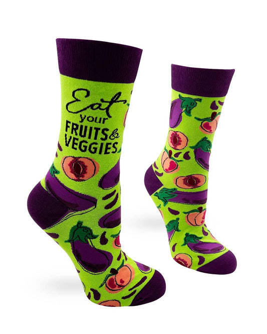 Fabdaz - Eat Your Fruits and Veggies Funny Ladies' Novelty Crew Socks