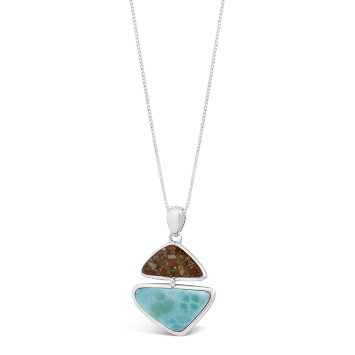 Coastal Edge Necklace Larimar & Sand from Beaches of Cape Cod