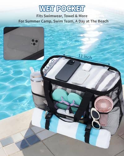 Large Beach Tote Bags with 40oz Tumbler Side Pockets