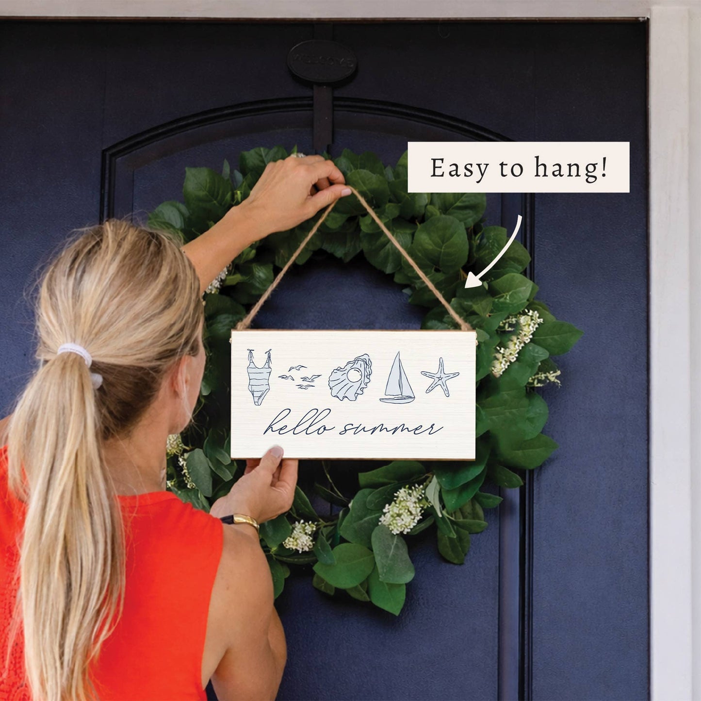 Hello Summer Twine Sign | Coastal Door Decor | Summer Sign
