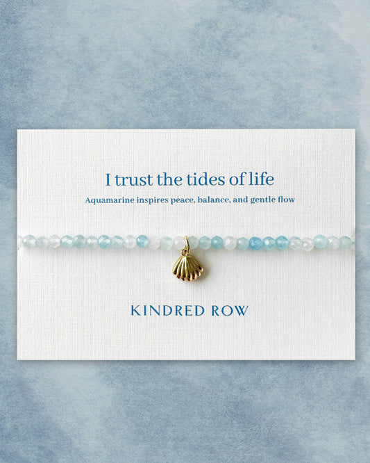 Kindred Row - Aquamarine Shell Affirmation Charm Bracelet