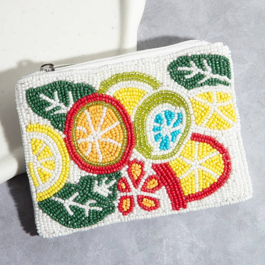 Collections by Fame Accessories - Seed Beaded Assorted Lemon Fruit Coin Purse: MULTI