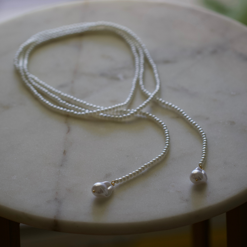 Wrap Pearl Lariat Necklace