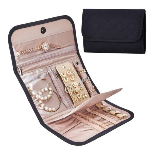 Foldable Travel Jewelry Organizer Roll - Black